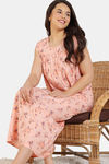 Zivame Pretty Florals Woven Full Length Nightdress - Peach Parfait — thumbnail 1